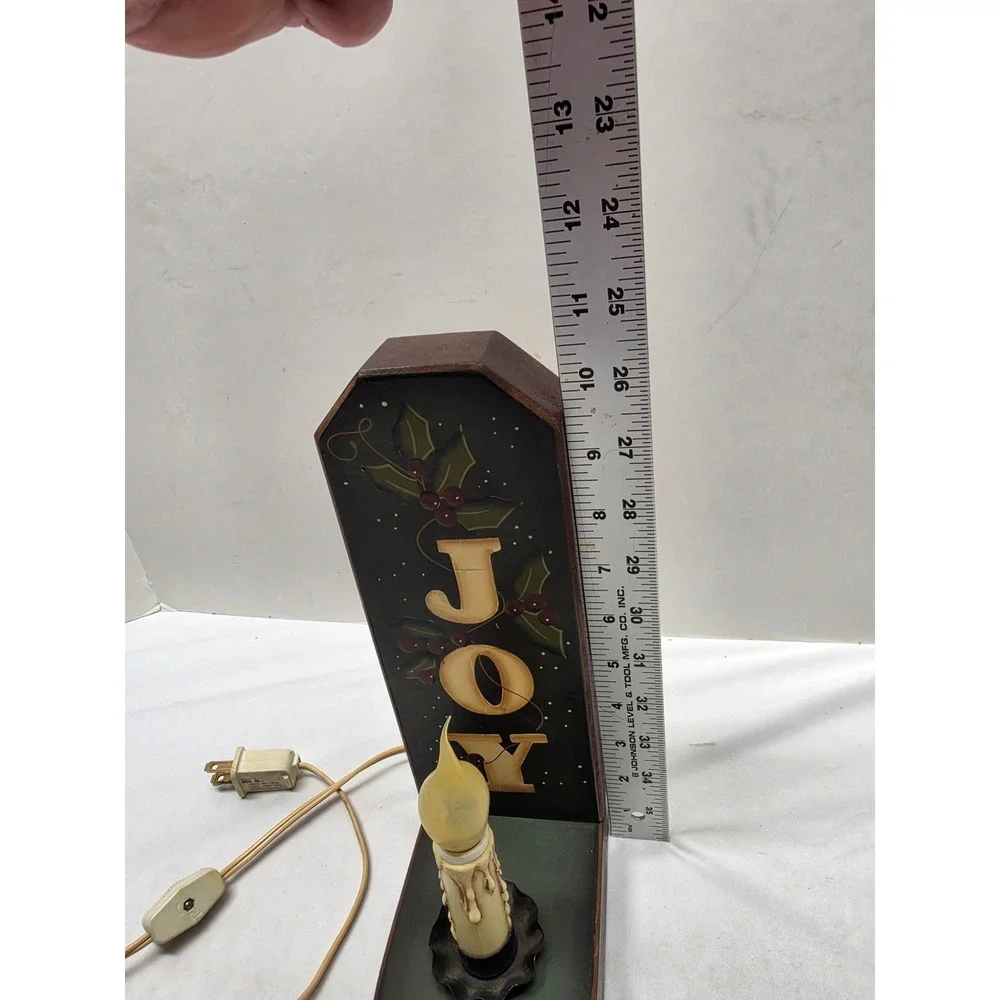 Vintage Primitive Wooden Christmas JOY Candle Lamp Rustic Holiday Decor Accent